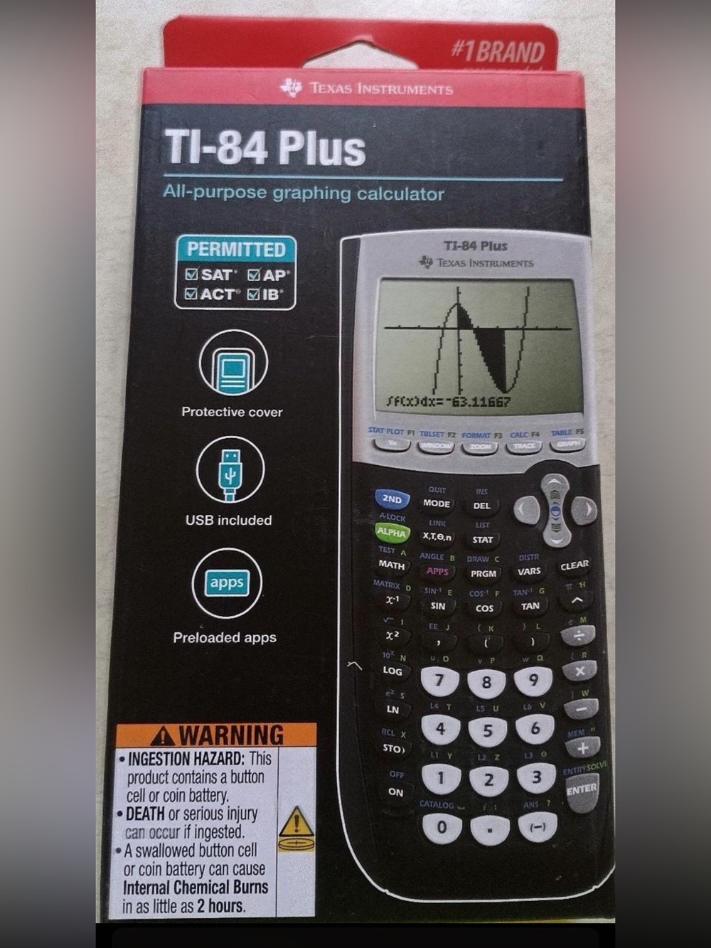 Texas Instrument TI 84 Plus Graphing Calculator W Cover Black New